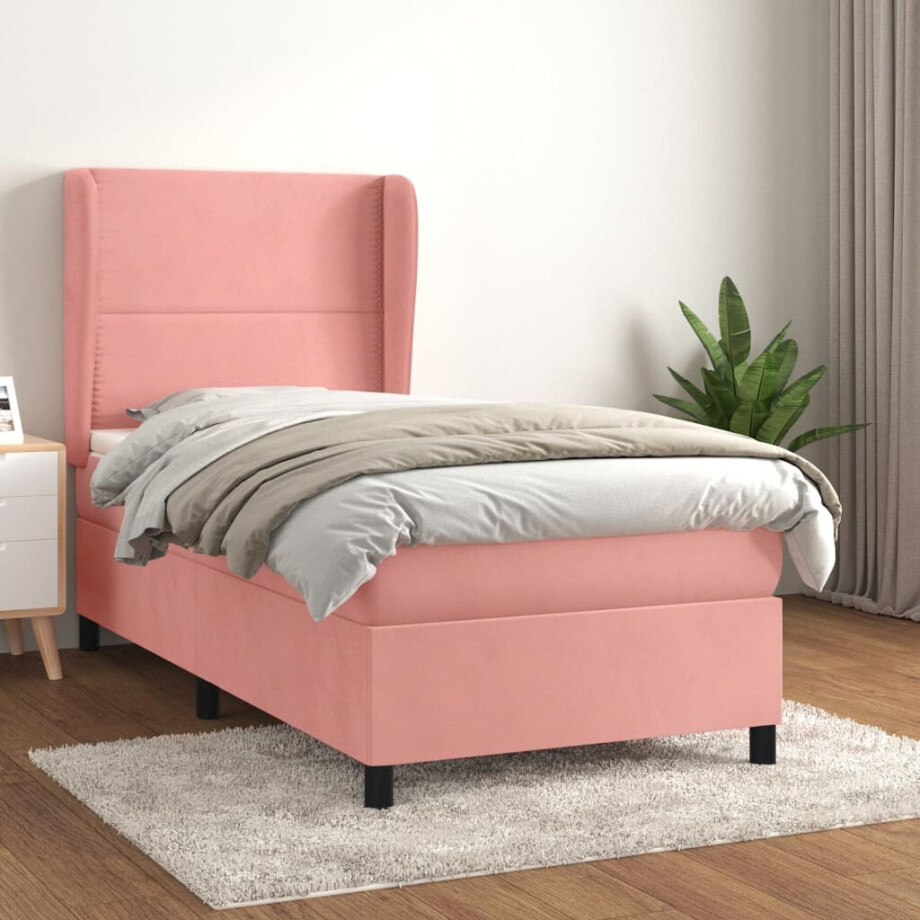 vidaXL Boxspring met matras fluweel roze 80x200 cm afbeelding 1