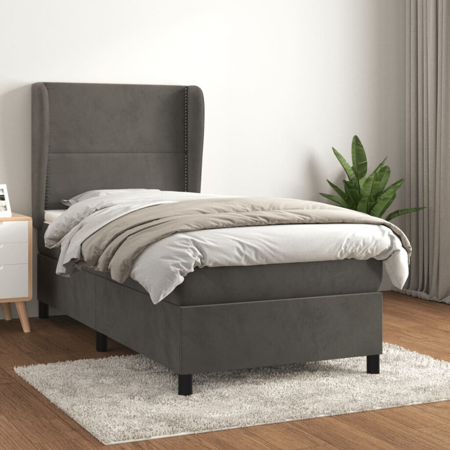 vidaXL Boxspring met matras fluweel donkergrijs 90x190 cm vidaXL Boxspring met matras fluweel donkergrijs 90x190 cm afbeelding 1
