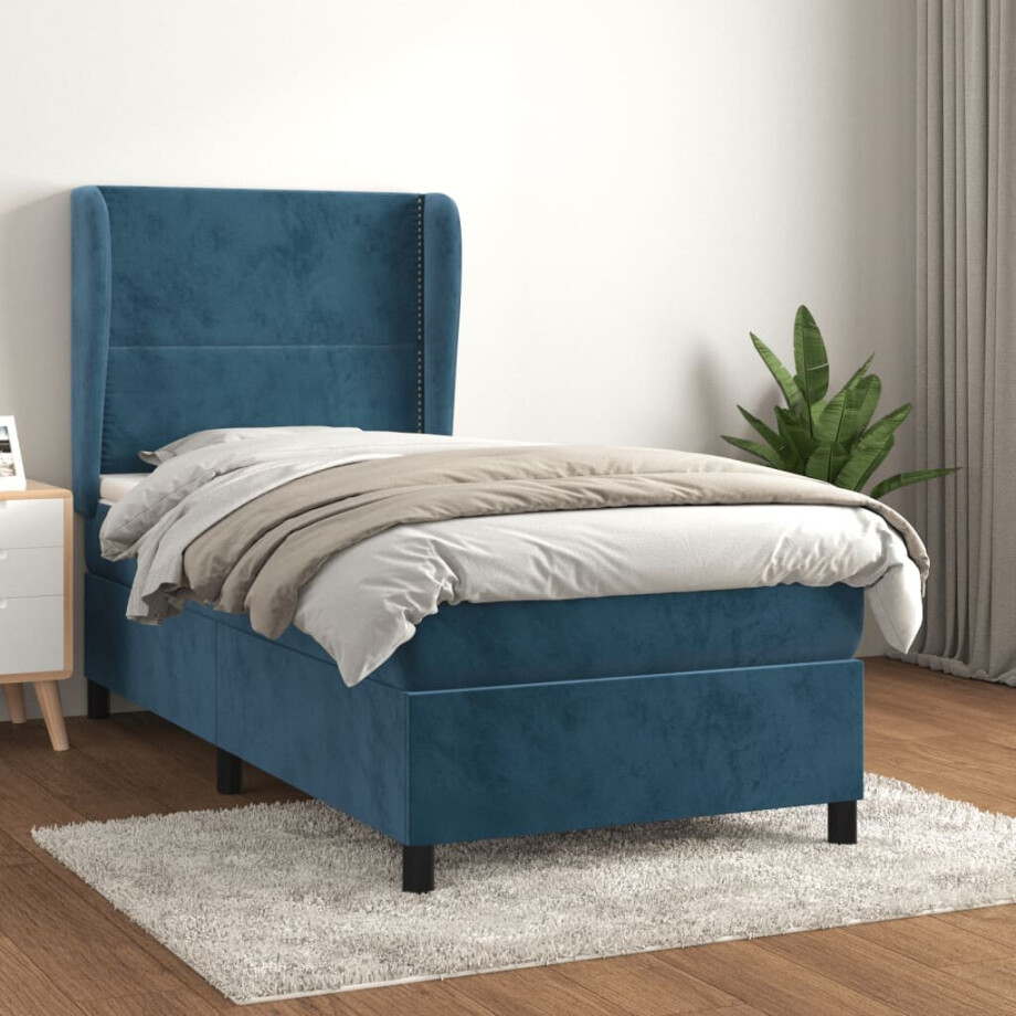vidaXL Boxspring met matras fluweel donkerblauw 100x200 cm vidaXL Boxspring met matras fluweel donkerblauw 100x200 cm afbeelding 1