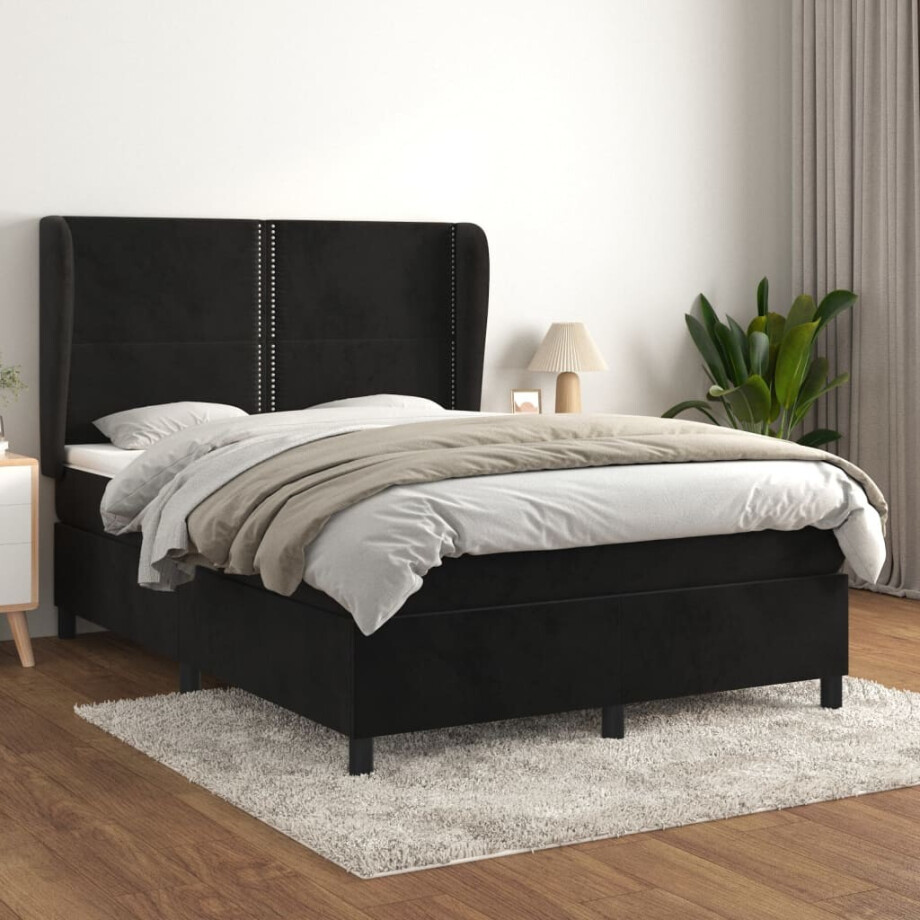 vidaXL Boxspring met matras fluweel zwart 140x190 cm vidaXL Boxspring met matras fluweel zwart 140x190 cm afbeelding 1