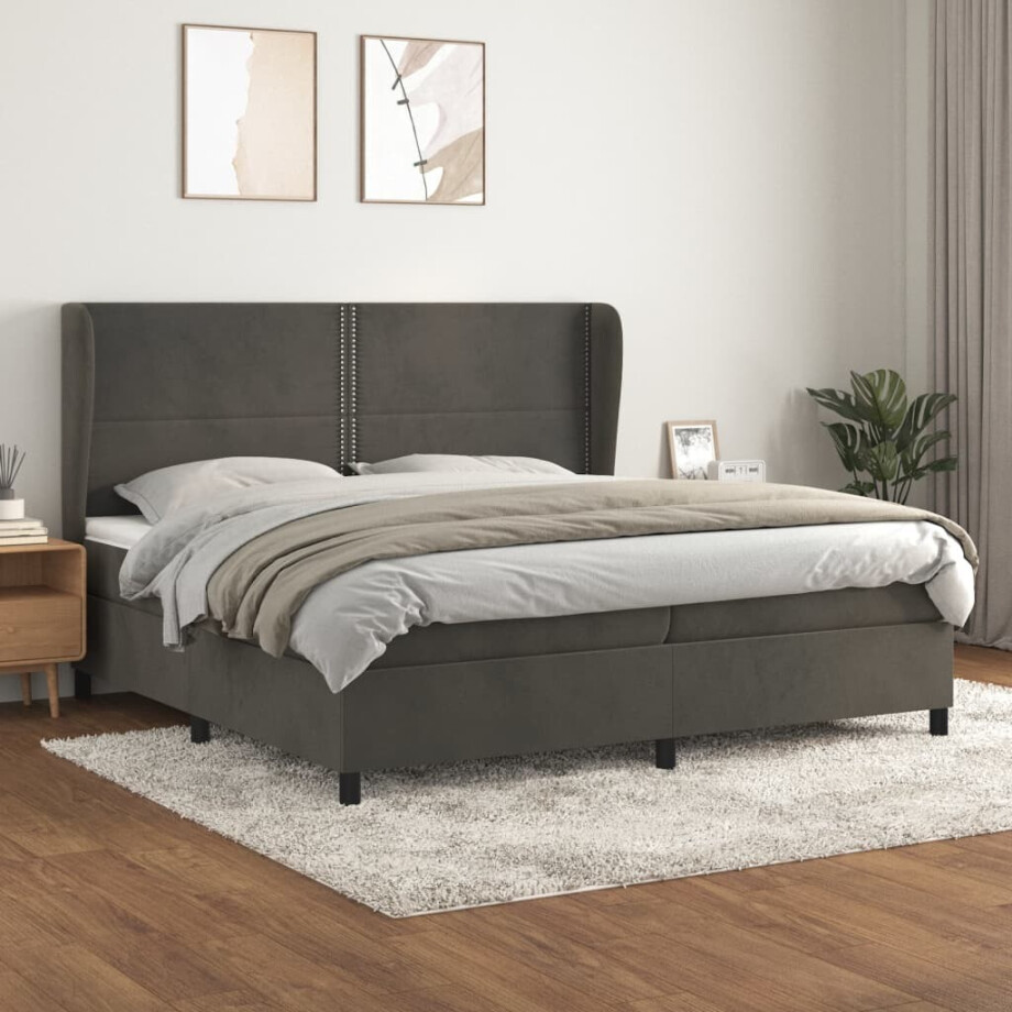 vidaXL Boxspring met matras fluweel donkergrijs 200x200 cm afbeelding 1