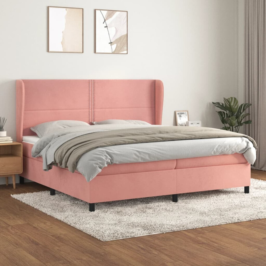 vidaXL Boxspring met matras fluweel roze 200x200 cm afbeelding 1