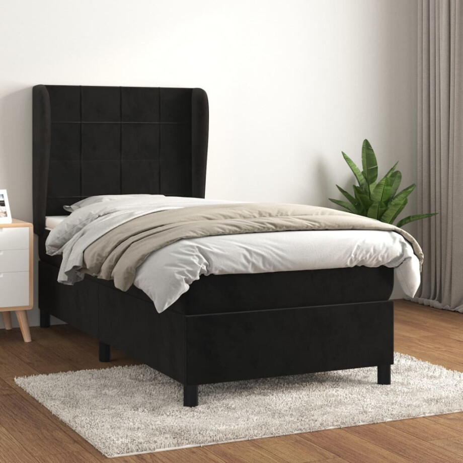 vidaXL Boxspring met matras fluweel zwart 100x200 cm afbeelding 1