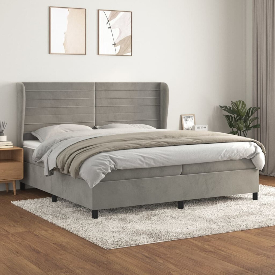 vidaXL Boxspring met matras fluweel lichtgrijs 200x200 cm vidaXL Boxspring met matras fluweel lichtgrijs 200x200 cm afbeelding 1