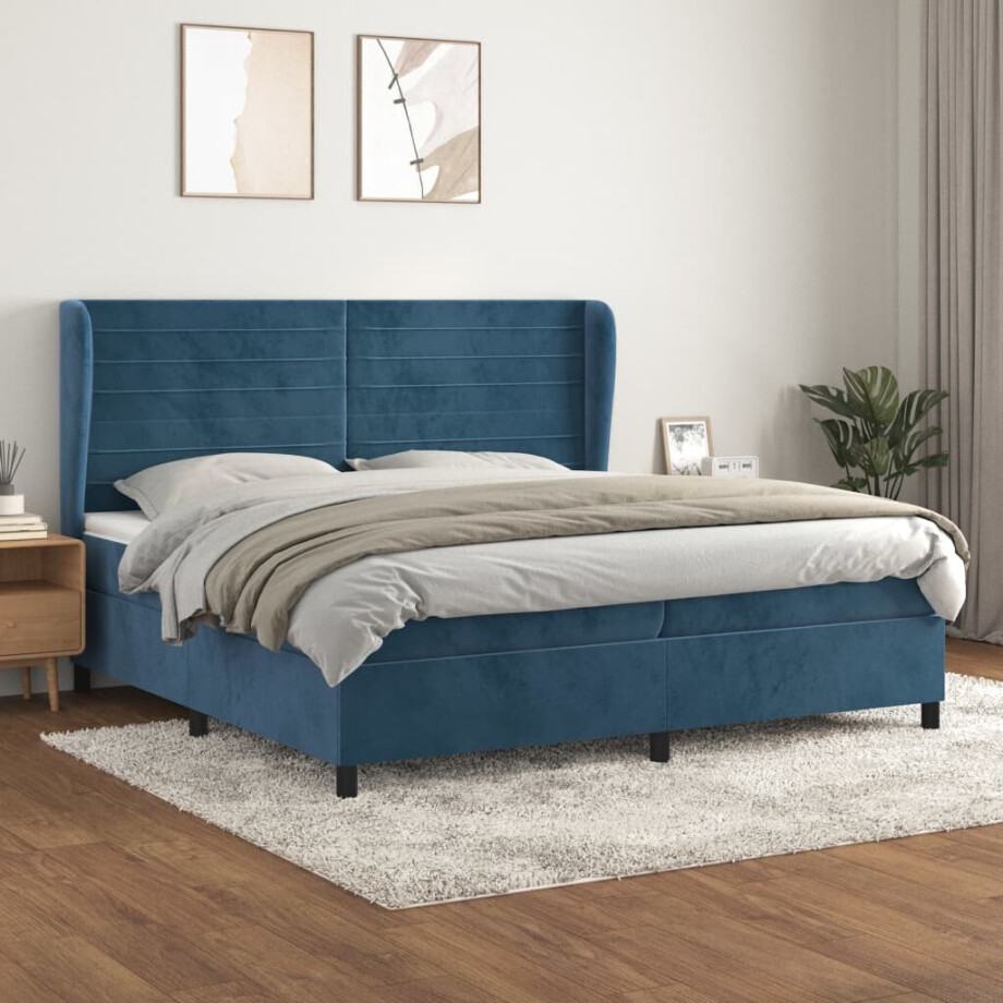 vidaXL Boxspring met matras fluweel donkerblauw 200x200 cm vidaXL Boxspring met matras fluweel donkerblauw 200x200 cm afbeelding 1