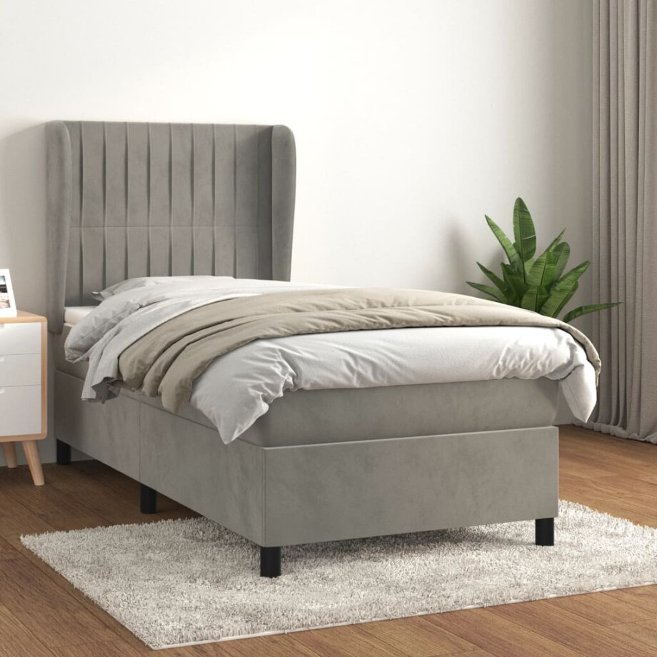 vidaXL Boxspring met matras fluweel lichtgrijs 80x200 cm vidaXL Boxspring met matras fluweel lichtgrijs 80x200 cm afbeelding 1