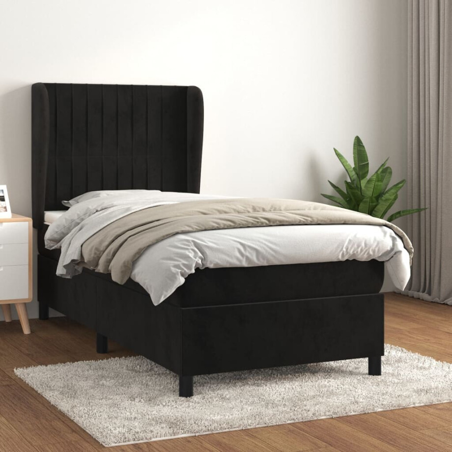 vidaXL Boxspring met matras fluweel zwart 100x200 cm vidaXL Boxspring met matras fluweel zwart 100x200 cm afbeelding 1