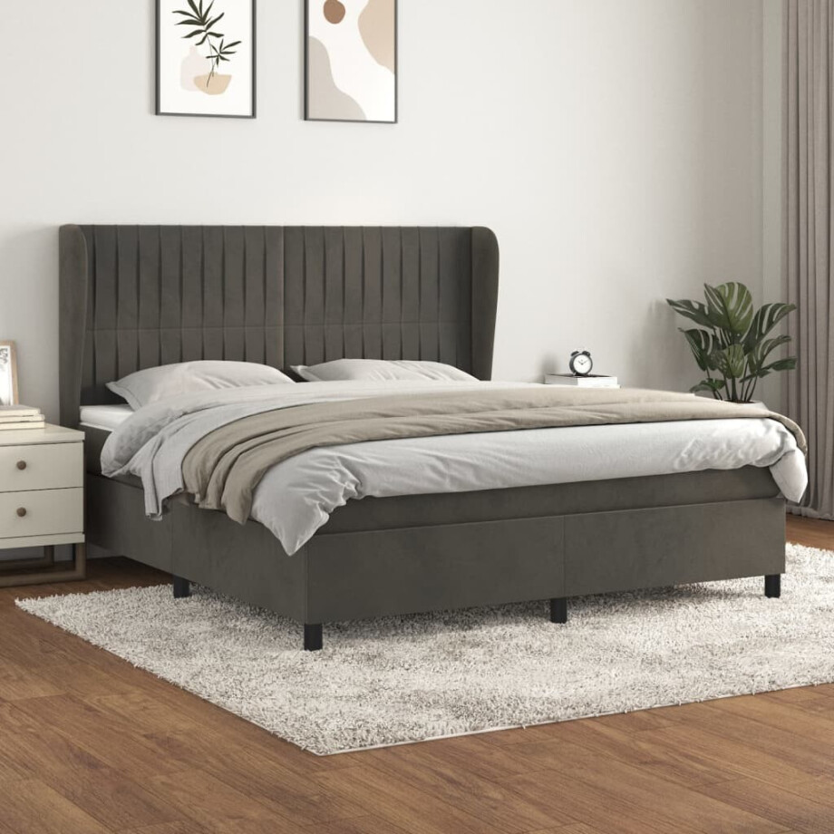 vidaXL Boxspring met matras fluweel donkergrijs 180x200 cm vidaXL Boxspring met matras fluweel donkergrijs 180x200 cm afbeelding 1