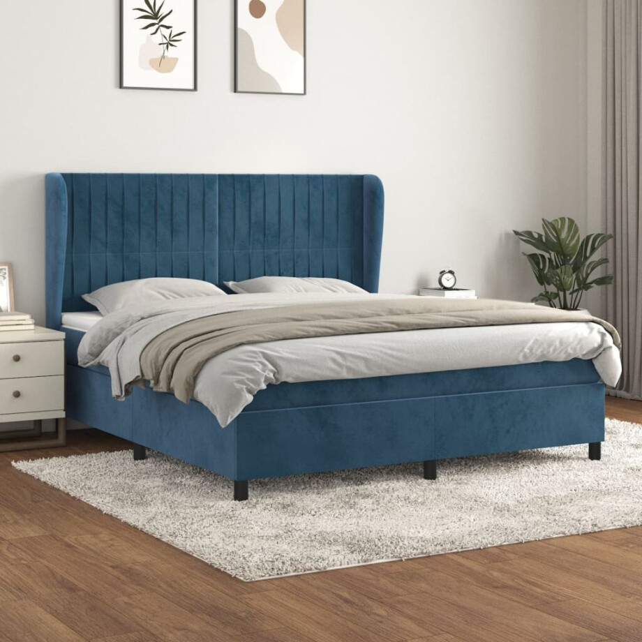vidaXL Boxspring met matras fluweel donkerblauw 180x200 cm vidaXL Boxspring met matras fluweel donkerblauw 180x200 cm afbeelding 1
