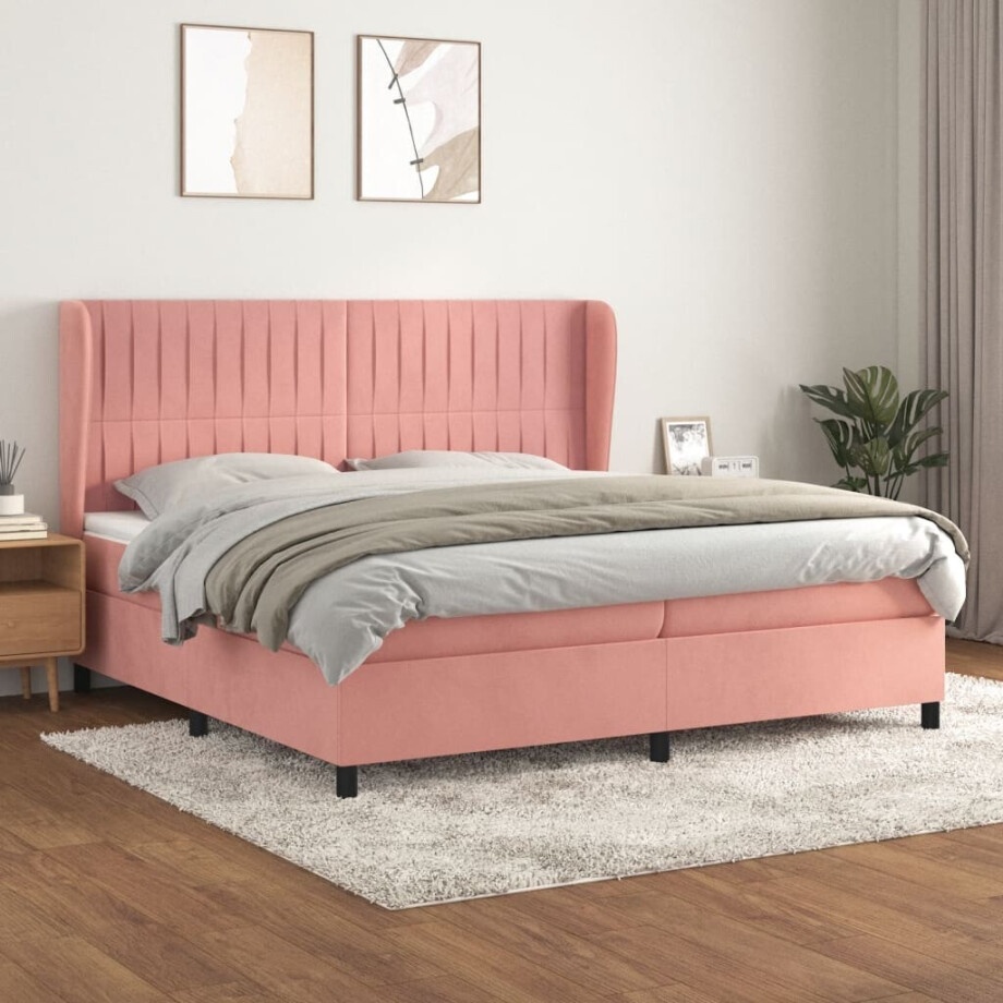 vidaXL Boxspring met matras fluweel roze 200x200 cm afbeelding 1