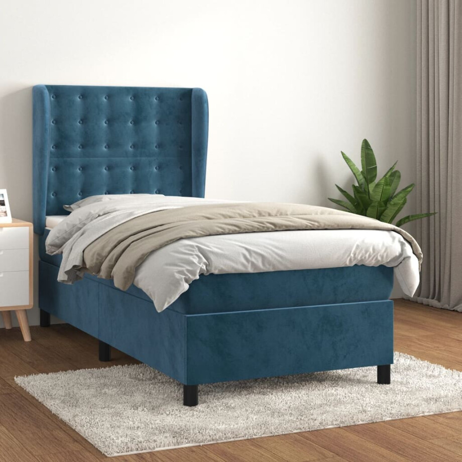 vidaXL Boxspring met matras fluweel donkerblauw 90x200 cm vidaXL Boxspring met matras fluweel donkerblauw 90x200 cm afbeelding 1