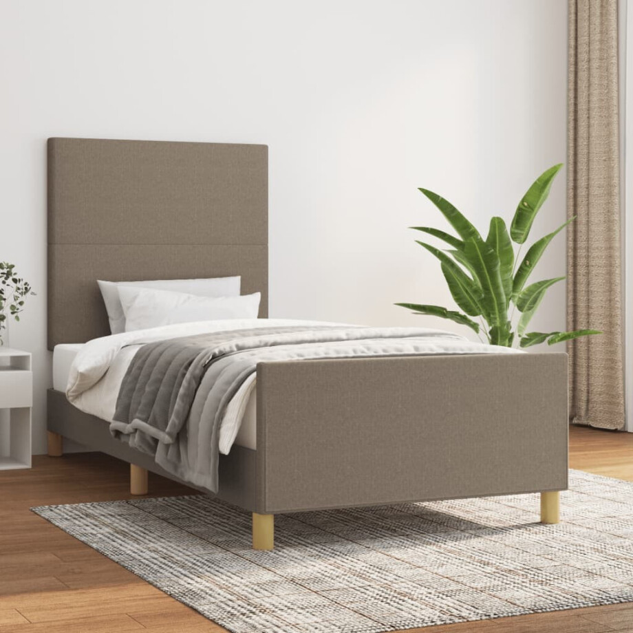 vidaXL Bedframe zonder matras 90x200 cm stof taupe vidaXL Bedframe zonder matras 90x200 cm stof taupe afbeelding 1