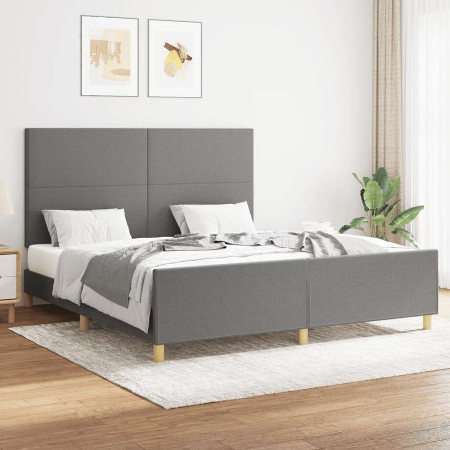 vidaXL Bedframe zonder matras stof donkergrijs 160x200 cm afbeelding 1