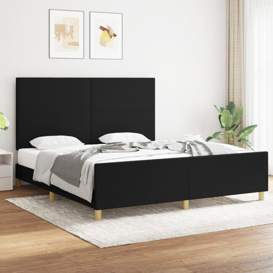 vidaXL Bedframe zonder matras stof zwart 180x200 cm afbeelding 1