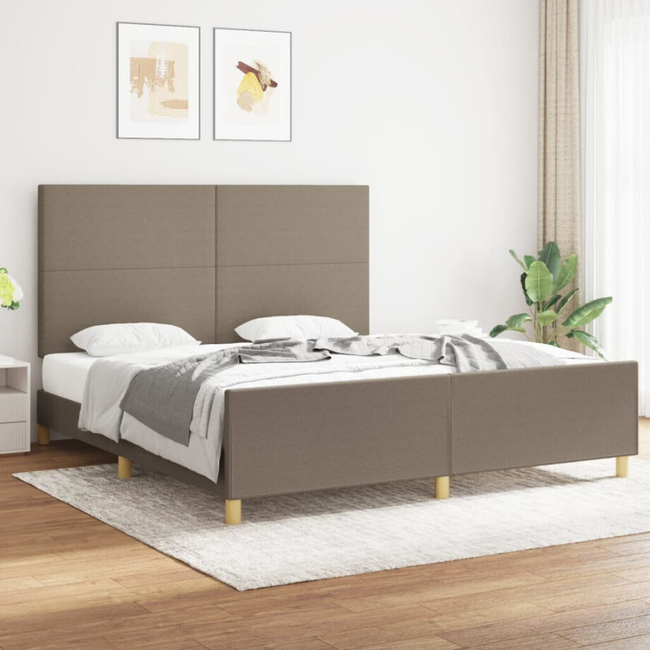 vidaXL Bedframe zonder matras stof taupe 180x200 cm afbeelding 1