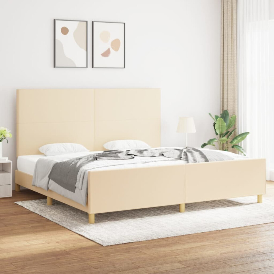 vidaXL Bedframe zonder matras stof crèmekleurig 200x200 cm afbeelding 1