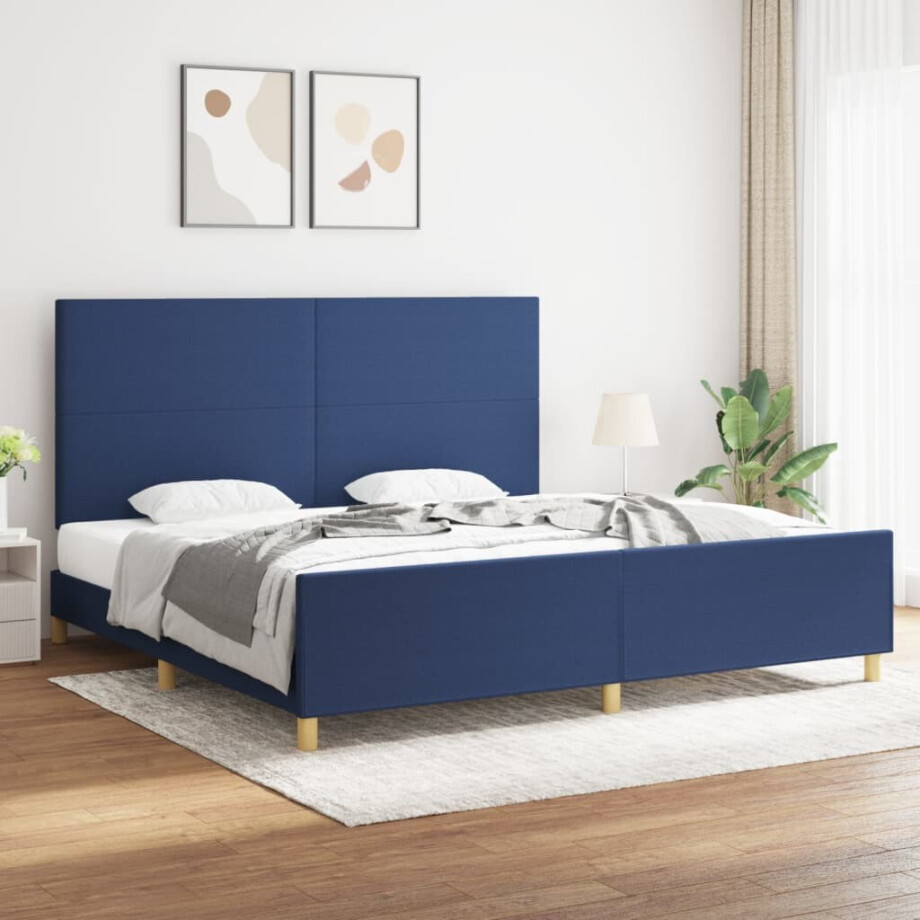 vidaXL Bedframe zonder matras stof blauw 200x200 cm afbeelding 1