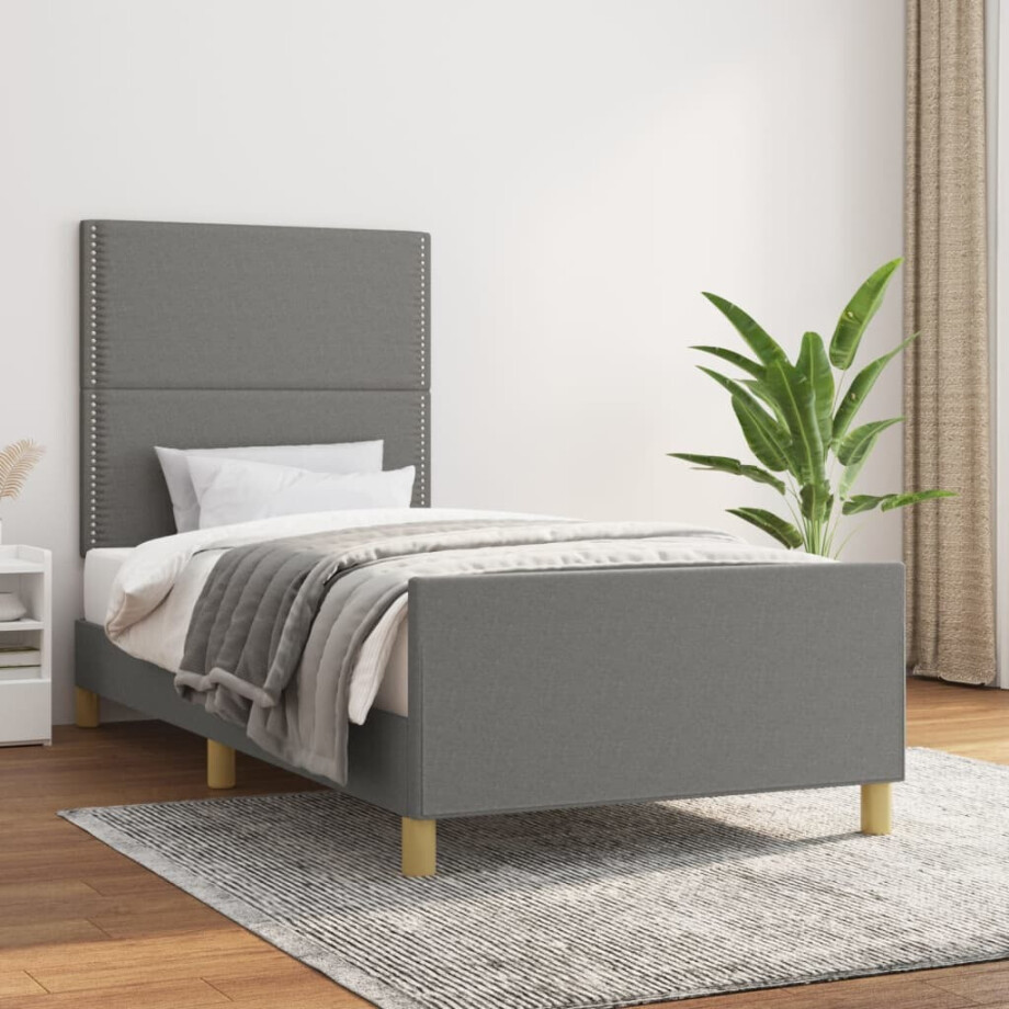 vidaXL Bedframe zonder matras 90x190 cm stof donkergrijs afbeelding 1