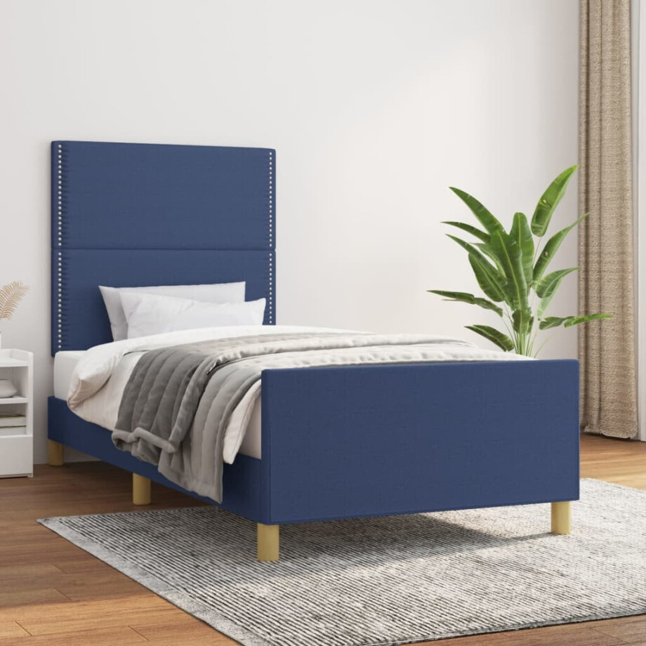 vidaXL Bedframe zonder matras 90x190 cm stof blauw afbeelding 1