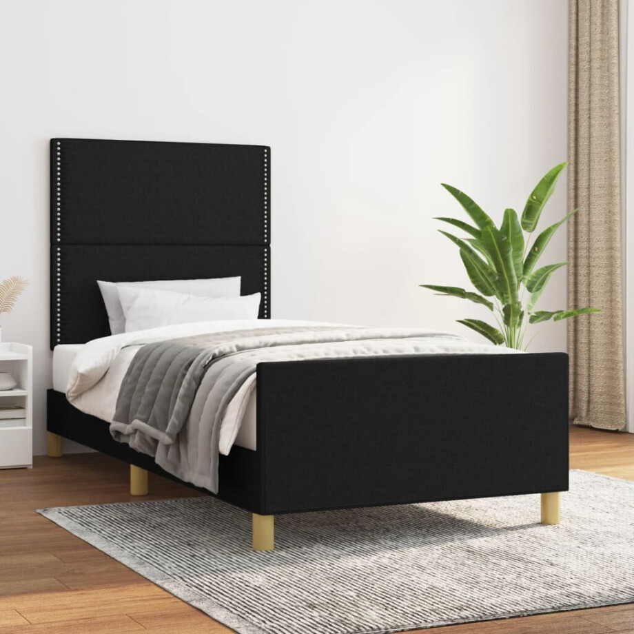 vidaXL Bedframe zonder matras 90x200 cm stof zwart afbeelding 1