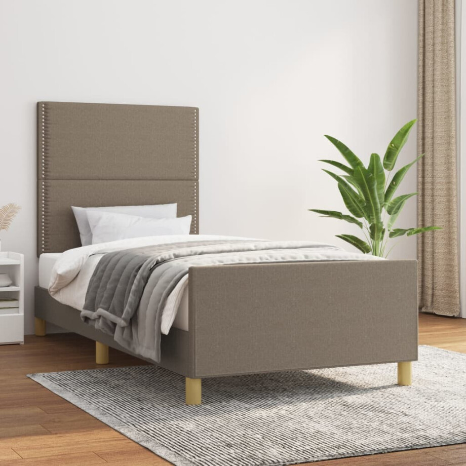 vidaXL Bedframe zonder matras 90x200 cm stof taupe afbeelding 1