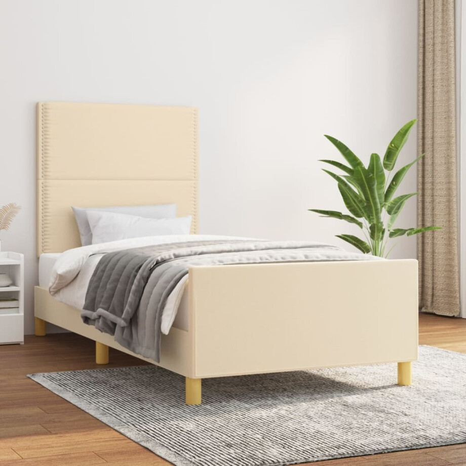 vidaXL Bedframe zonder matras 90x200 cm stof crèmekleurig vidaXL Bedframe zonder matras 90x200 cm stof crèmekleurig afbeelding 1