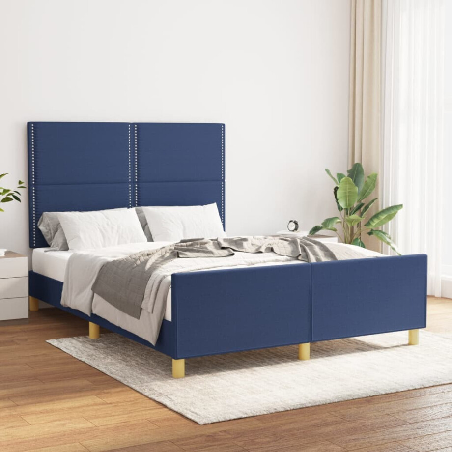 vidaXL Bedframe zonder matras stof blauw 140x190 cm afbeelding 1