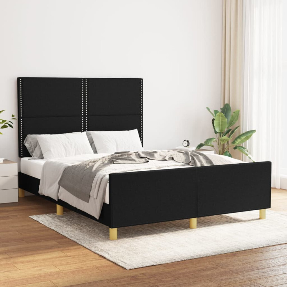 vidaXL Bedframe zonder matras stof zwart 140x200 cm afbeelding 1