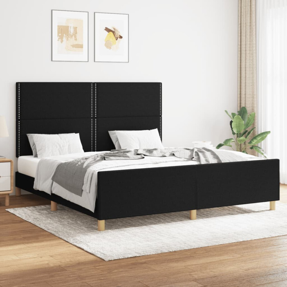 vidaXL Bedframe zonder matras stof zwart 160x200 cm vidaXL Bedframe zonder matras stof zwart 160x200 cm afbeelding 1