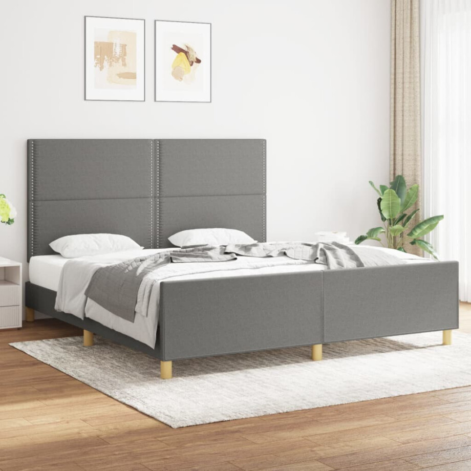 vidaXL Bedframe zonder matras stof donkergrijs 180x200 cm afbeelding 1