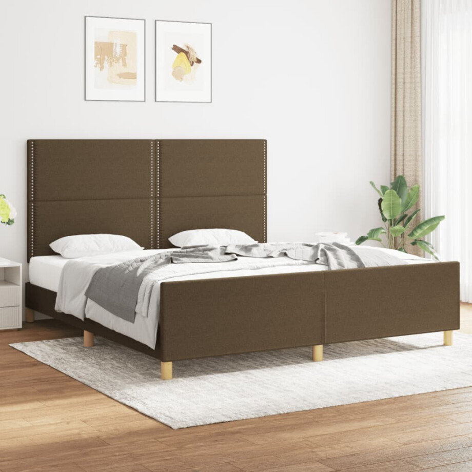 vidaXL Bedframe zonder matras stof donkerbruin 180x200 cm afbeelding 1