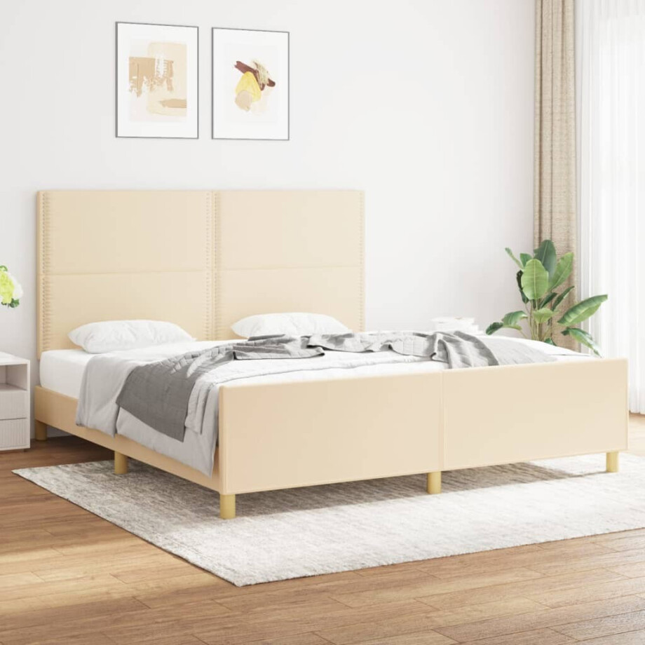 vidaXL Bedframe zonder matras stof crèmekleurig 180x200 cm afbeelding 1