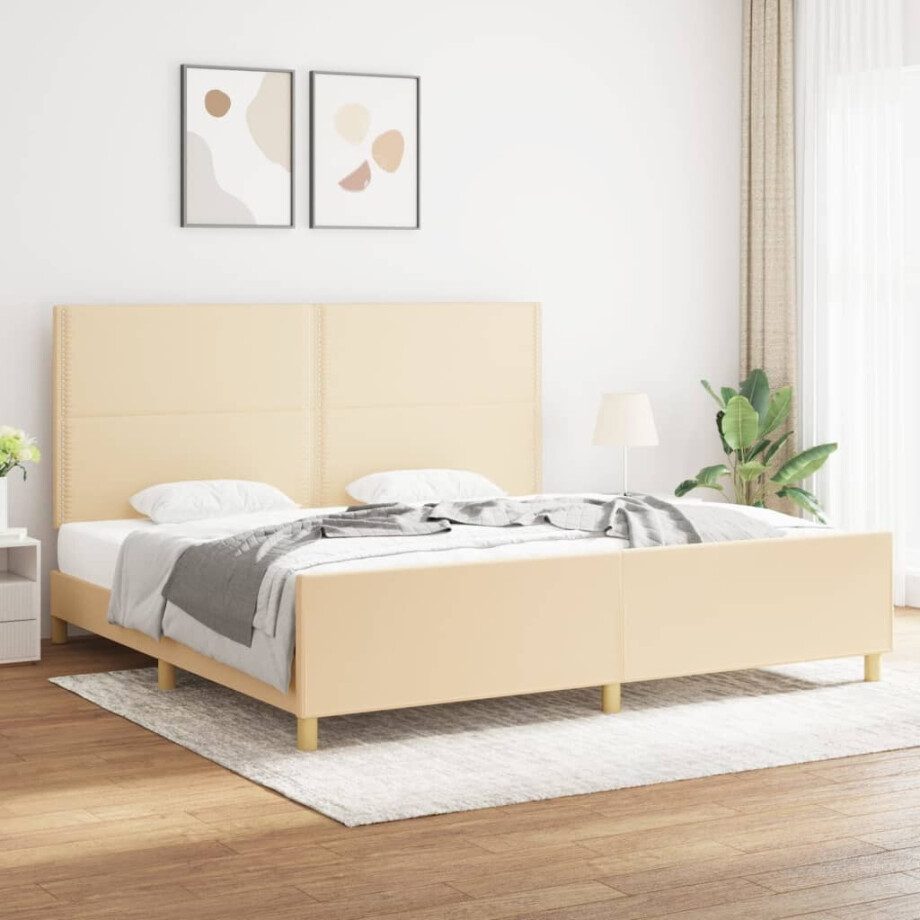 vidaXL Bedframe zonder matras stof crèmekleurig 200x200 cm afbeelding 1