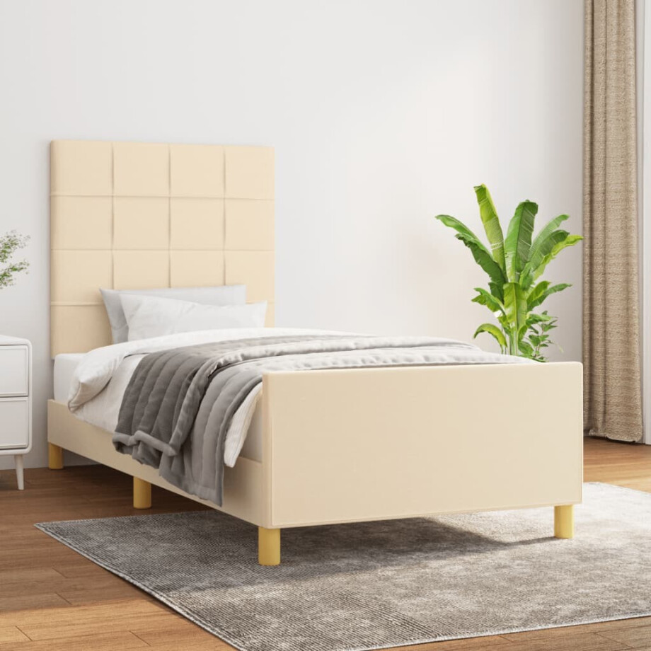 vidaXL Bedframe zonder matras 90x190 cm stof crèmekleurig afbeelding 1