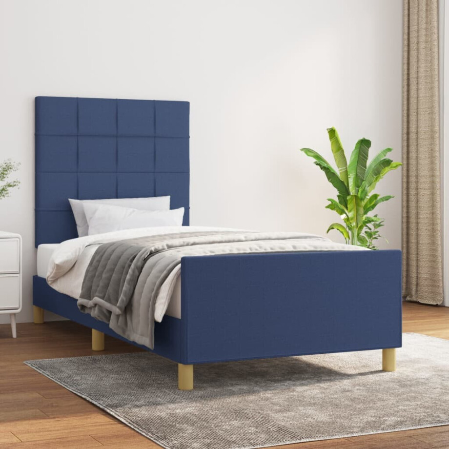 vidaXL Bedframe zonder matras 90x200 cm stof blauw afbeelding 1