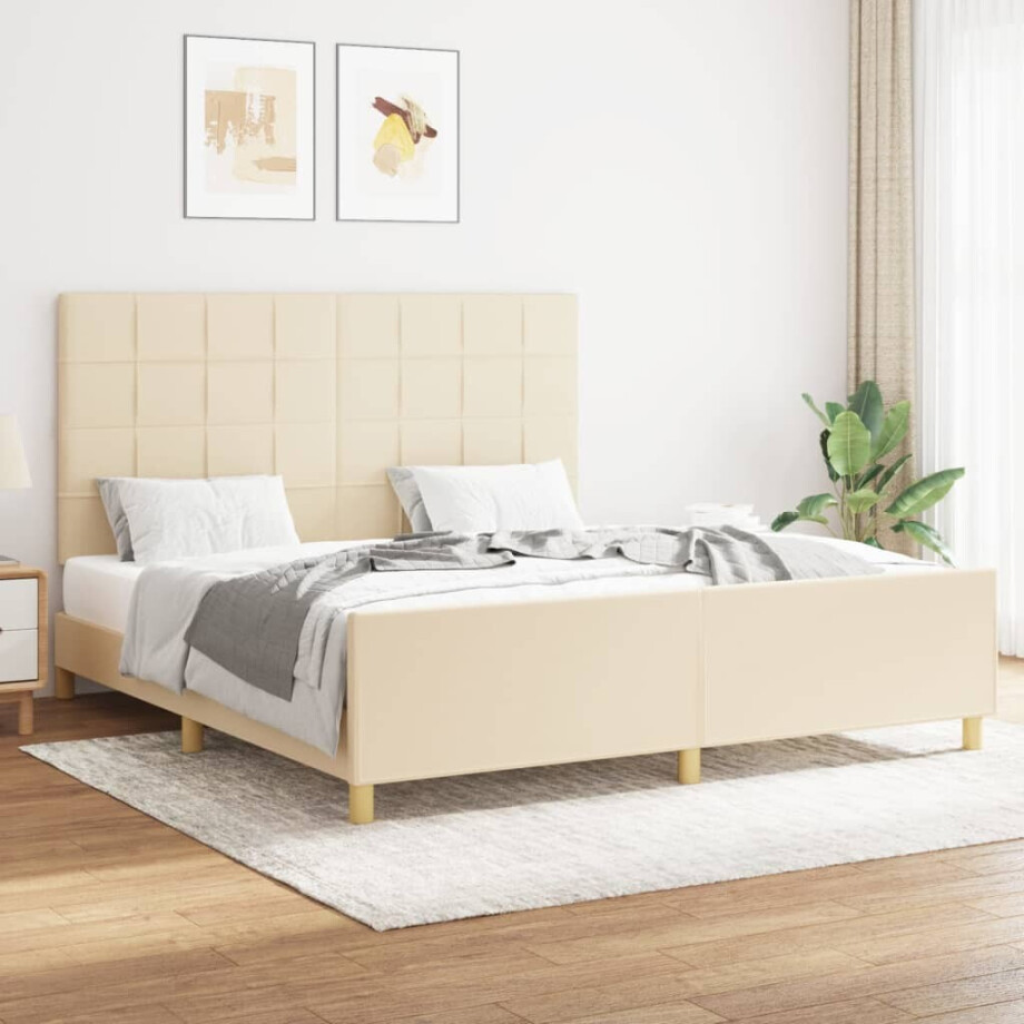 vidaXL Bedframe zonder matras stof crèmekleurig 160x200 cm afbeelding 1