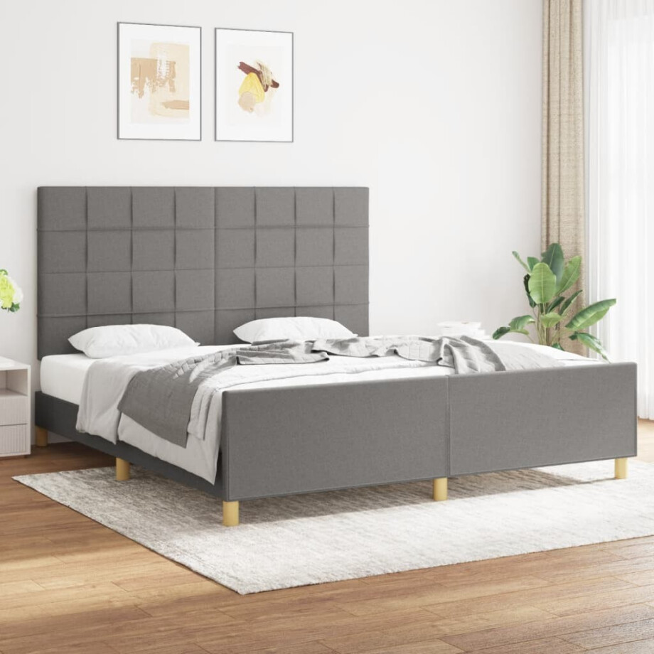 vidaXL Bedframe zonder matras stof donkergrijs 180x200 cm afbeelding 1