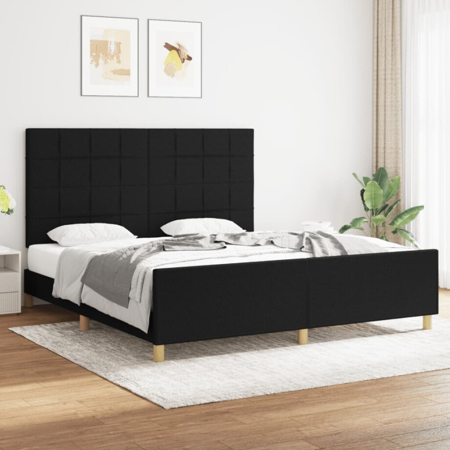 vidaXL Bedframe zonder matras stof zwart 180x200 cm vidaXL Bedframe zonder matras stof zwart 180x200 cm afbeelding 1