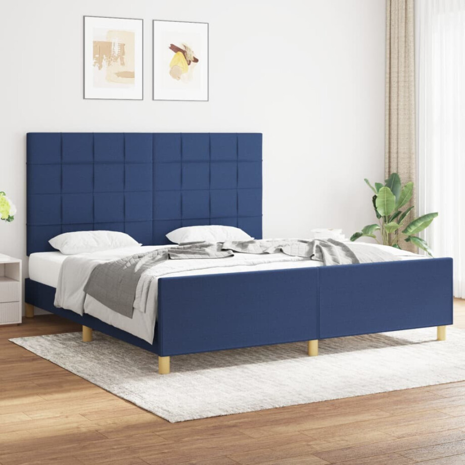 vidaXL Bedframe zonder matras stof blauw 180x200 cm afbeelding 1