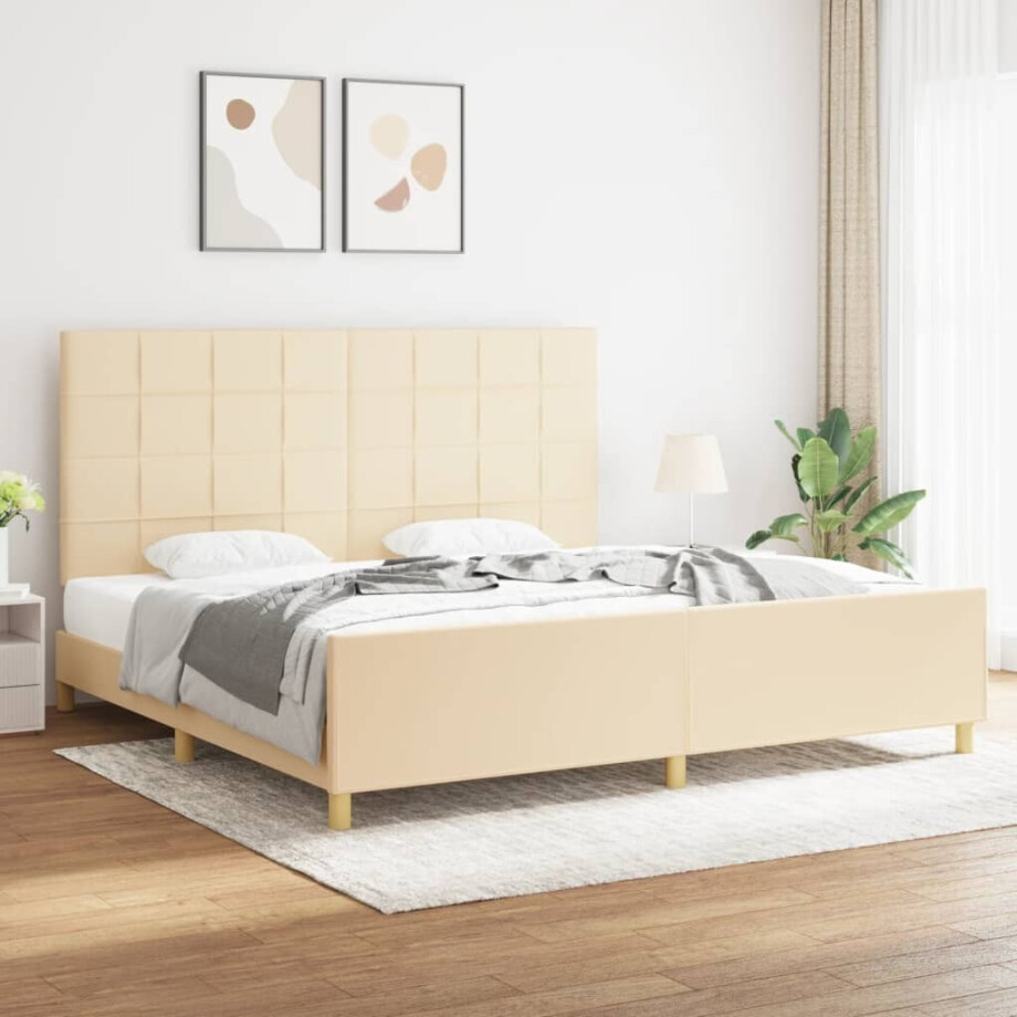 vidaXL Bedframe zonder matras stof crèmekleurig 200x200 cm afbeelding 1