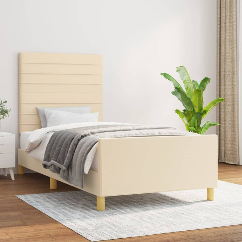 vidaXL Bedframe zonder matras 80x200 cm stof crèmekleurig afbeelding 1