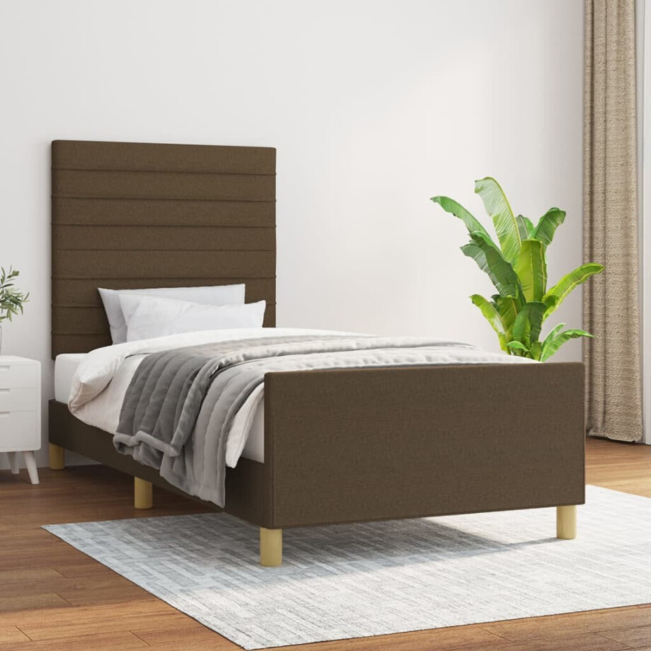 vidaXL Bedframe zonder matras 90x200 cm stof donkerbruin afbeelding 1