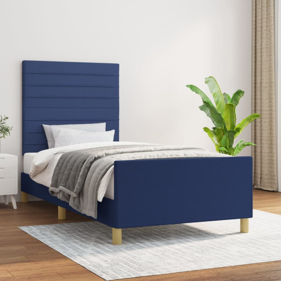 vidaXL Bedframe zonder matras 90x200 cm stof blauw afbeelding 1