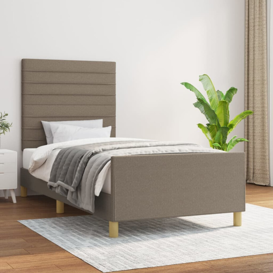vidaXL Bedframe zonder matras 100x200 cm stof taupe afbeelding 1