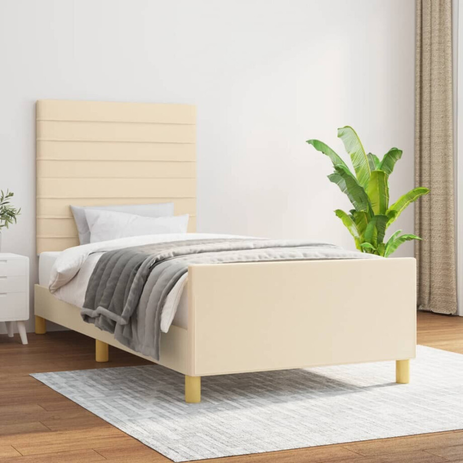 vidaXL Bedframe zonder matras 100x200 cm stof crèmekleurig vidaXL Bedframe zonder matras 100x200 cm stof crèmekleurig afbeelding 1