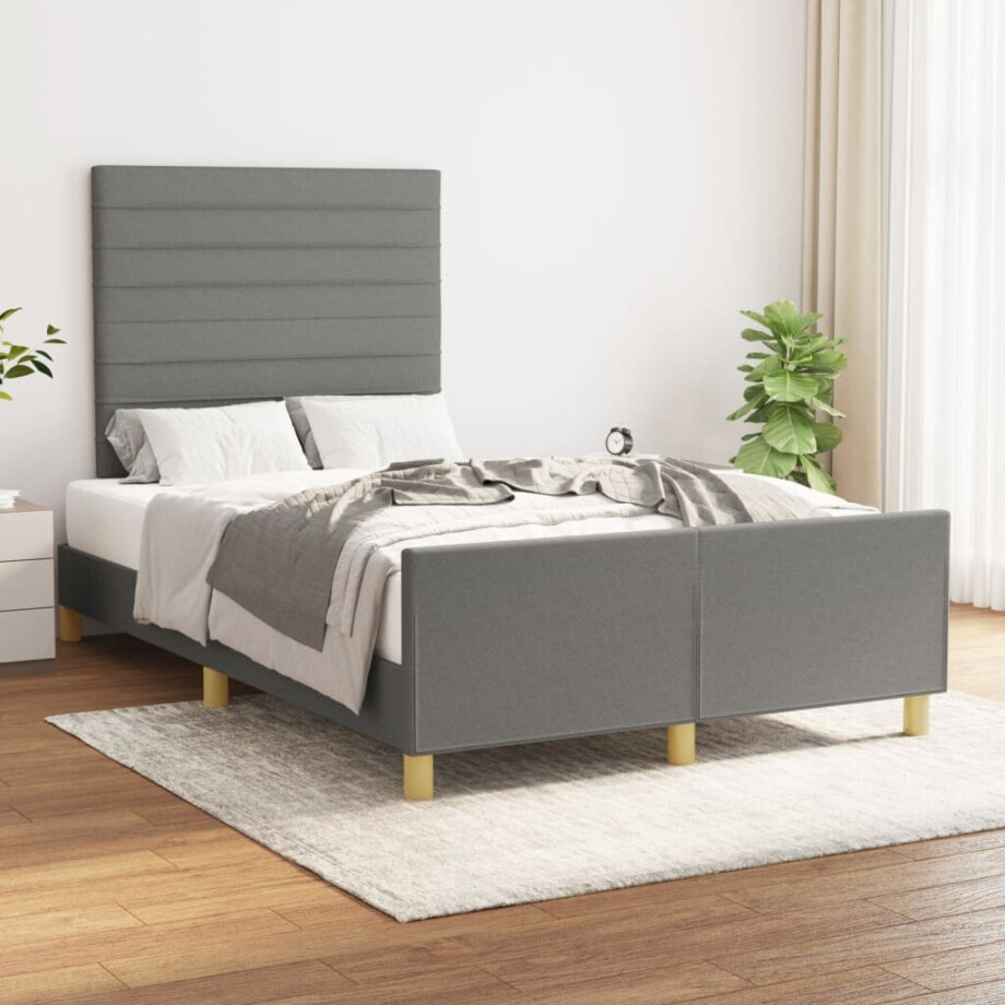 vidaXL Bedframe zonder matras 120x200 cm stof donkergrijs afbeelding 1