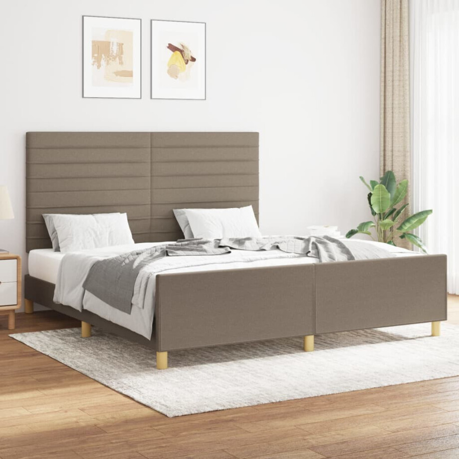 vidaXL Bedframe zonder matras stof taupe 160x200 cm afbeelding 1