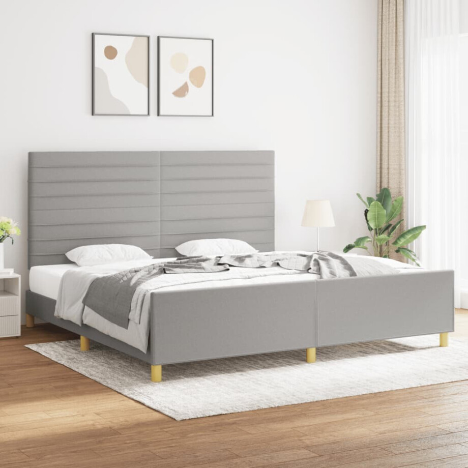vidaXL Bedframe zonder matras stof lichtgrijs 200x200 cm afbeelding 1