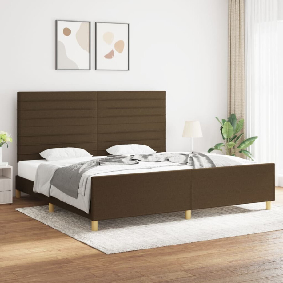 vidaXL Bedframe zonder matras stof donkerbruin 200x200 cm afbeelding 1