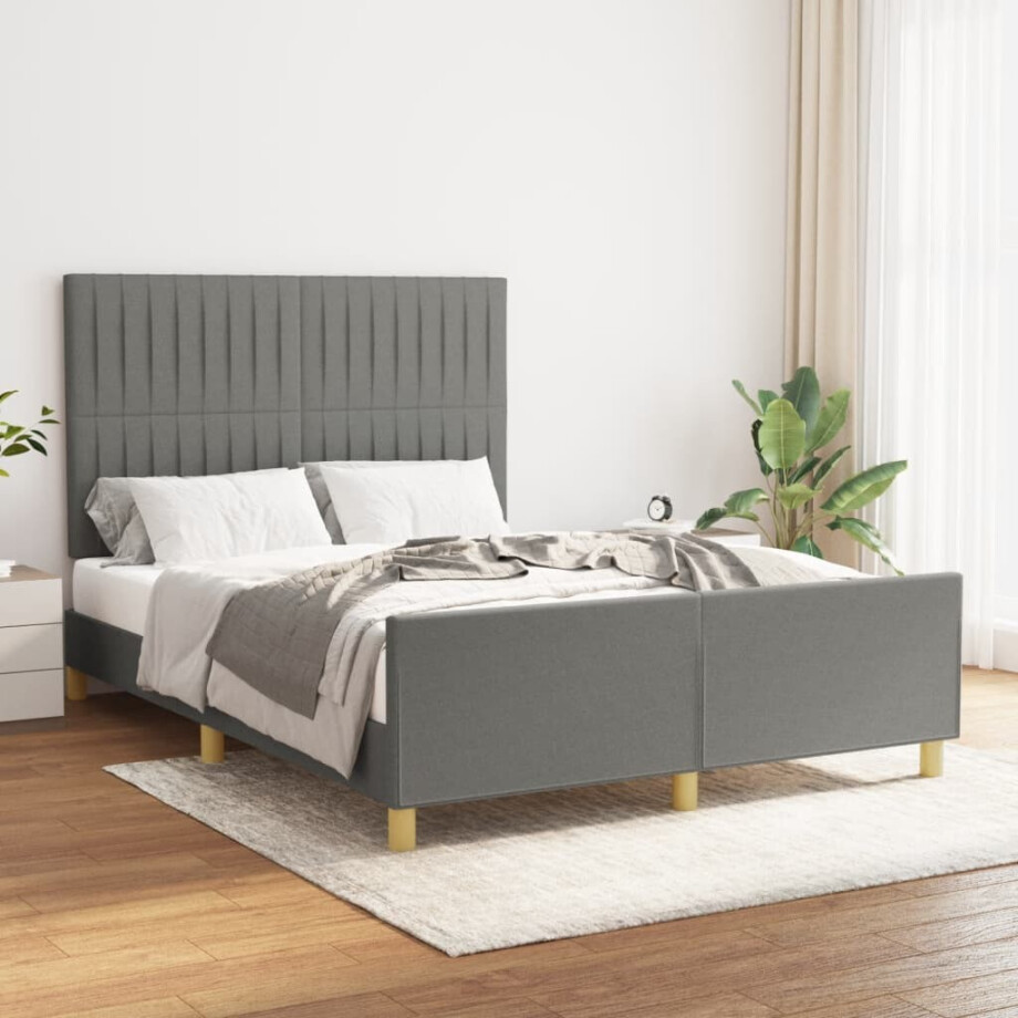 vidaXL Bedframe zonder matras stof donkergrijs 140x190 cm afbeelding 1